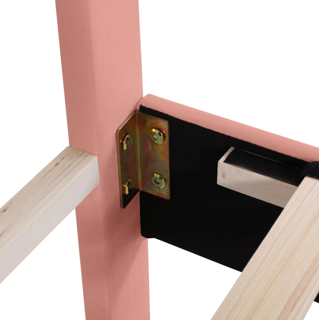Letto imbottito 140x200 cm in velluto rosa con testiera regolabile e rete a doghe