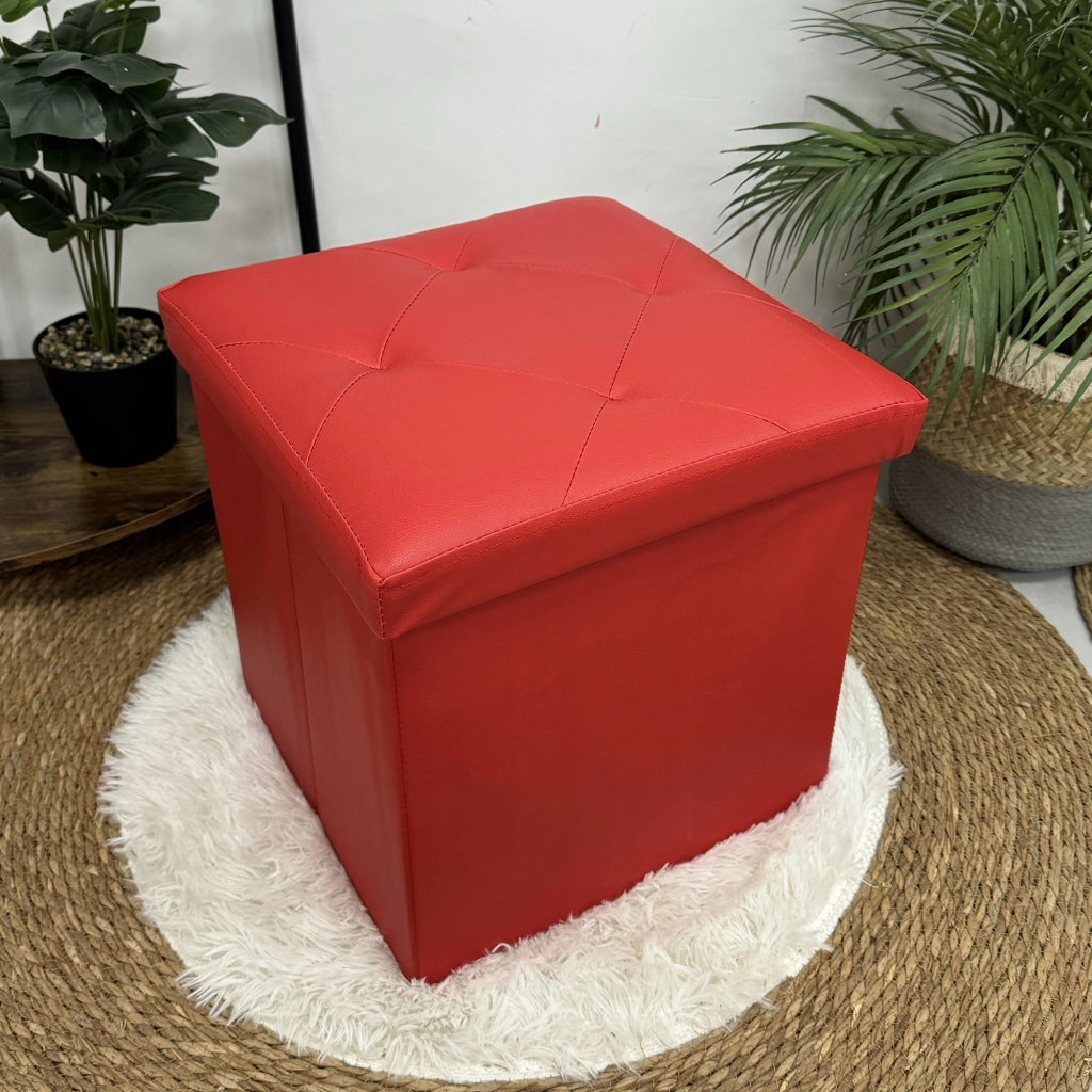 Pouf Poggiapiedi In Ecopelle 2 In 1 Contenitore 38x38Cm Quadrato Salotto Sgabello Camera Soggiorno Portaoggetti Design Moderno Complemento D'arredo Portaoggetti Panca Ingresso  Bordeaux