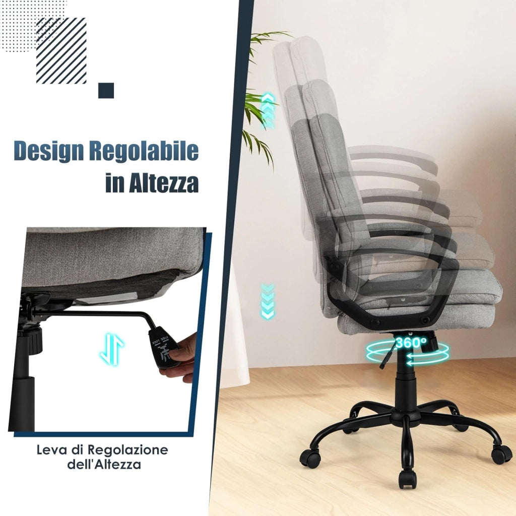 Sedia da Ufficio Ergonomica Regolabile in Altezza, Poltrona da Computer Traspirante con Ruote, Sedia da Scrivania Girevole, con Braccioli, per PC per Studio, Ufficio, Sala Giochi