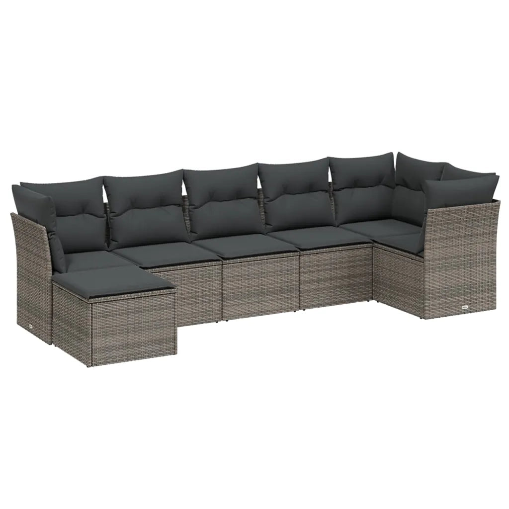 Set Divani da Giardino 7 pz con Cuscini Grigio in Polyrattan