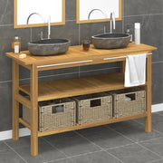 Mobile Vanità Bagno con Lavandini Pietra Fiume Massello di Teak 3096590