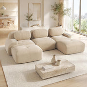Divano angolare modulare senza montaggio in tessuto a coste beige; design senza struttura