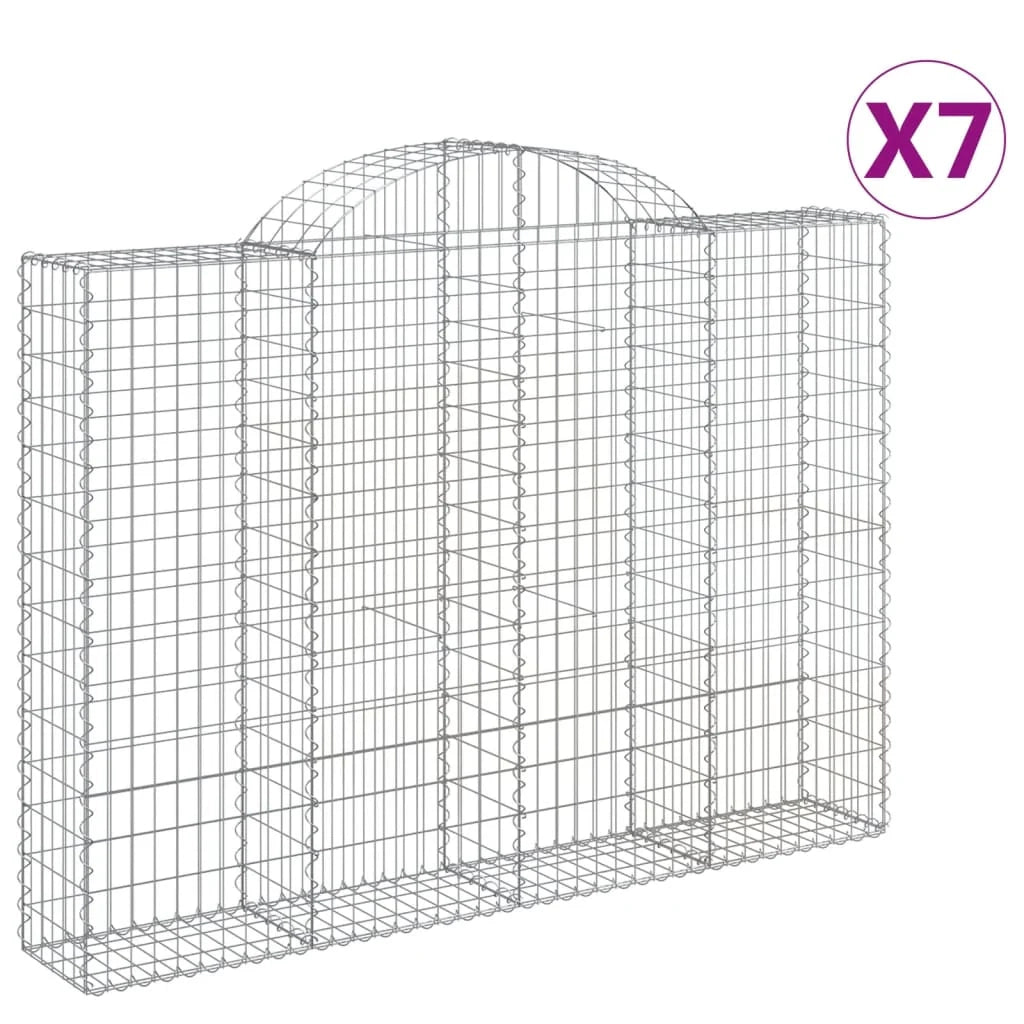 Cestini gabbioni recinzione a gabbia muro di contenimento ad arco 7 pezzi 200 x 30 x 140/160 cm ferro zincato argento 02_0041071