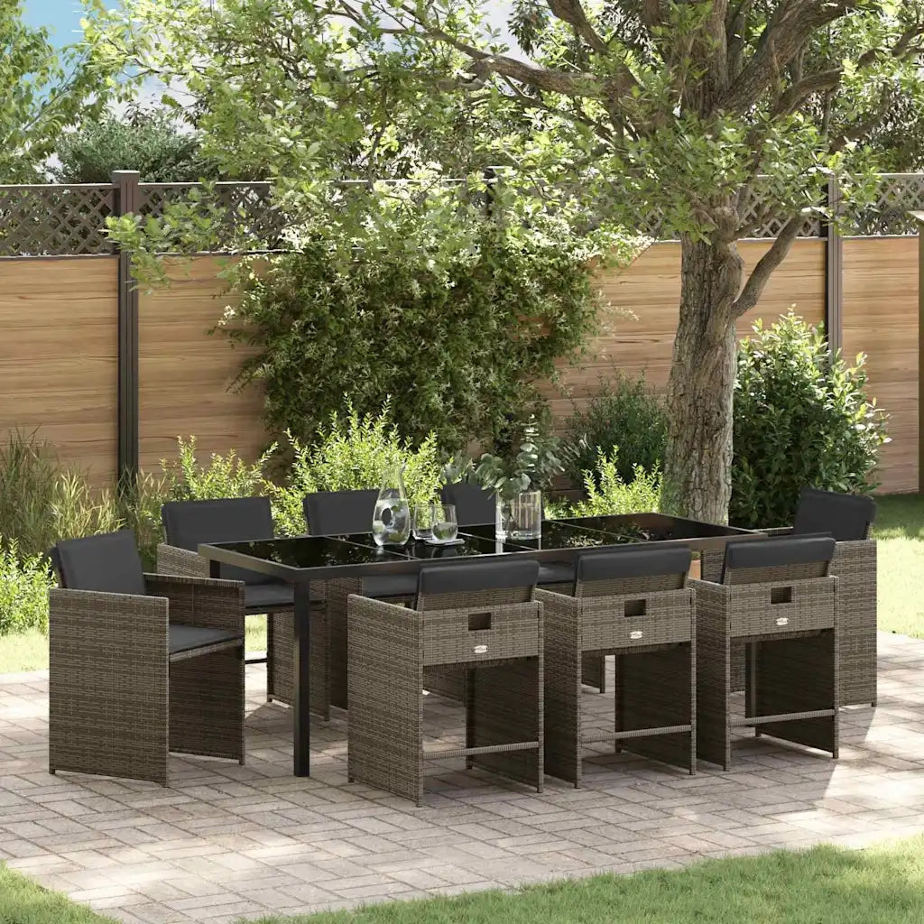 Set da Pranzo per Giardino con cuscino 9 pcs Grigio polyrattan 3379983
