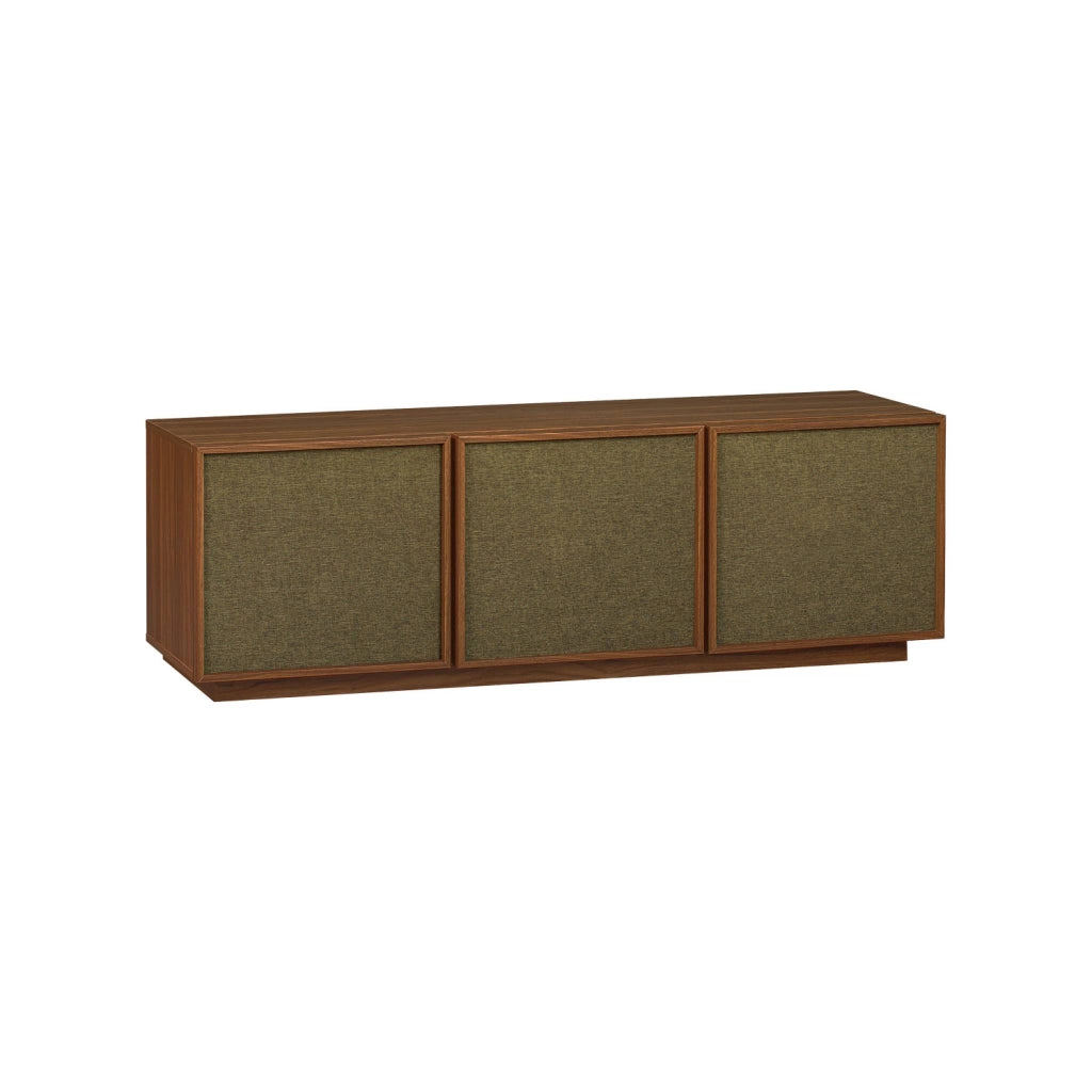 Mobile tv decorativo in legno e tessuto 3 ante, 140 cm, noce