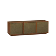 Mobile tv decorativo in legno e tessuto 3 ante, 140 cm, noce