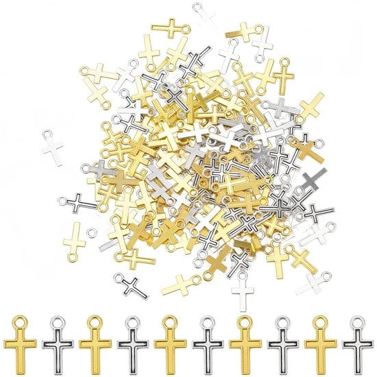 200 pezzi di crocifissi in oro e argento antico - pendenti a sospensione per gioielli artigianali