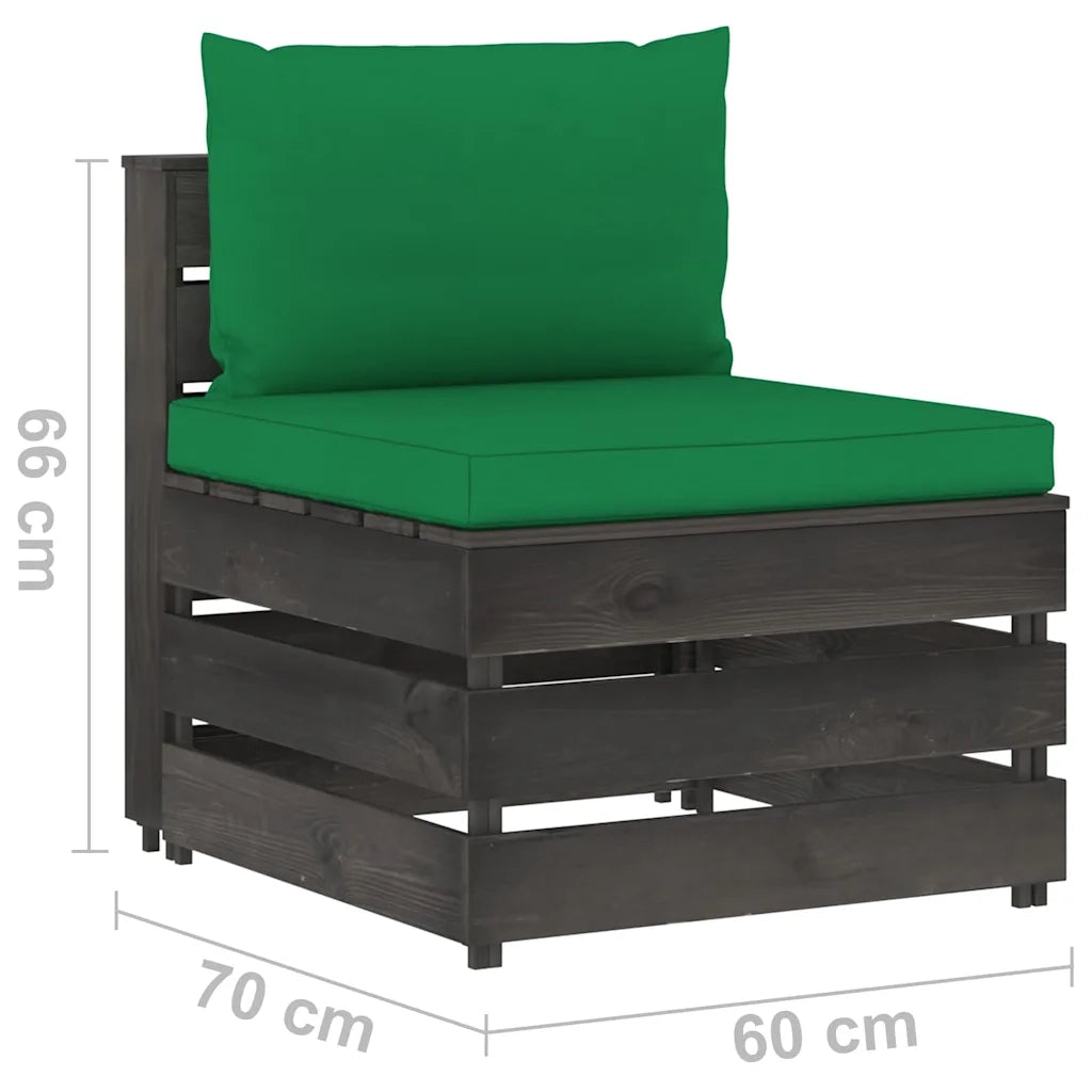 Divano componibile-Divano Centrale Modulare con Cuscini in Legno Impregnato Grigio 890638