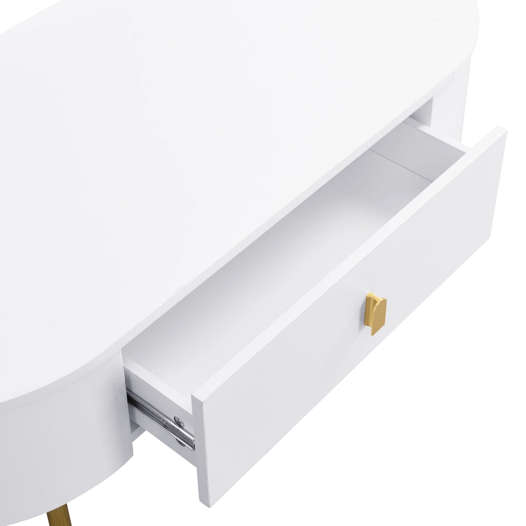 Tavolino da salotto con 2 Cassetti; Maniglie e Gambe dorate; Angoli Arrotondati; per Soggiorno; MDF; 108 × 50 × 40 cm