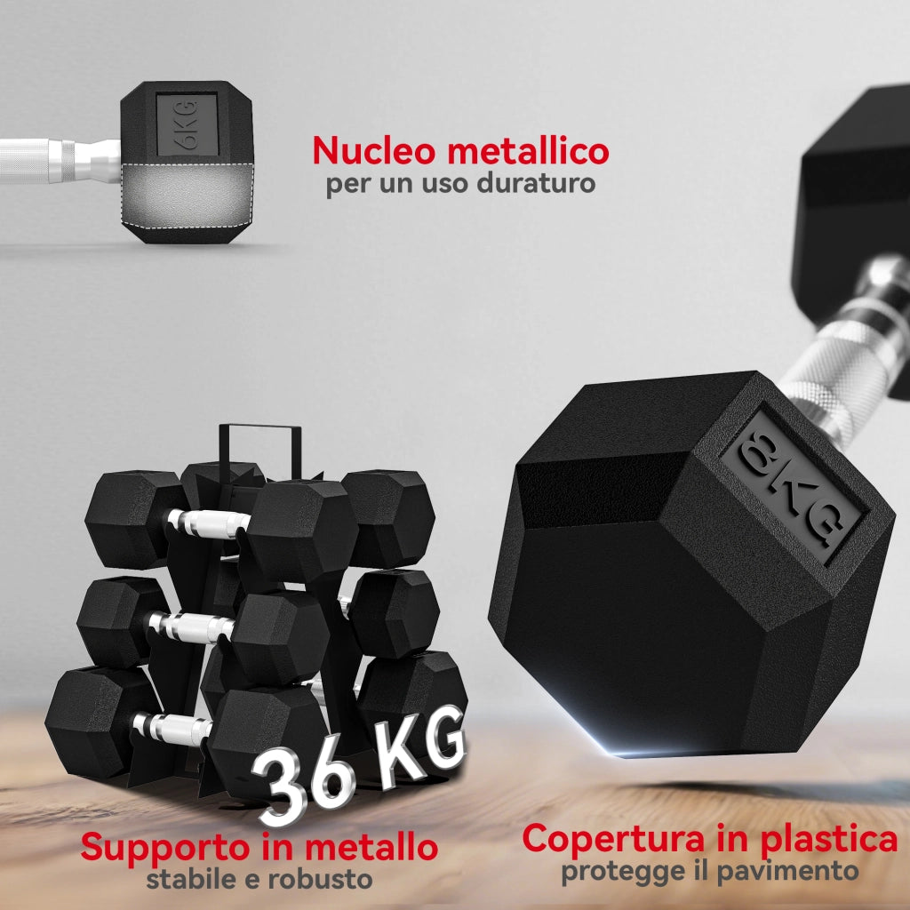 Set Manubri con Supporto ¨C Minimal ¨C Impugnatura Antiscivolo, Nero, 2x4kg 2x6kg 2x8kg