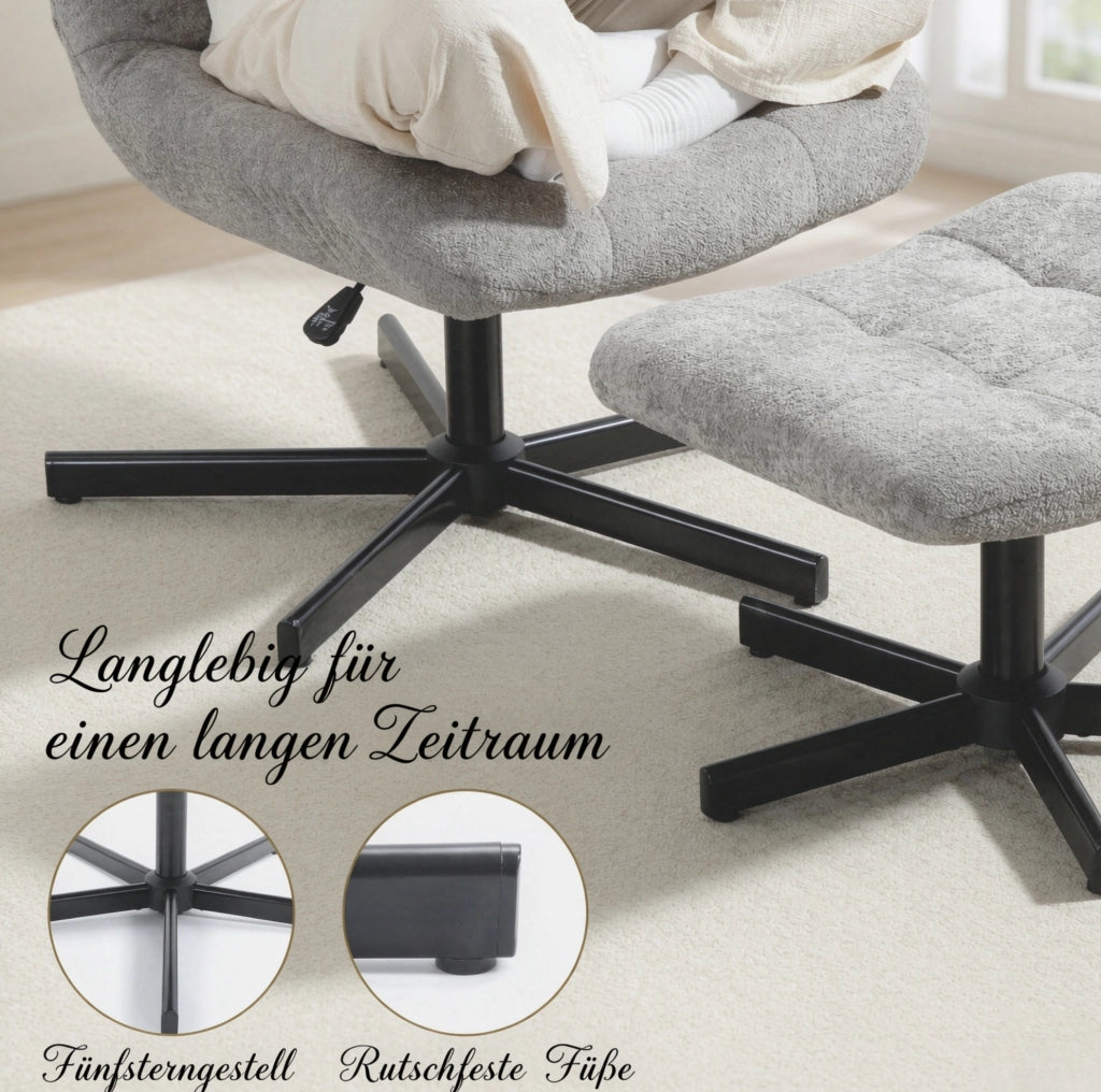 POLTRONA Relax Reclinabile e Regolabile con Poggiapiedi in Velluto Grigio