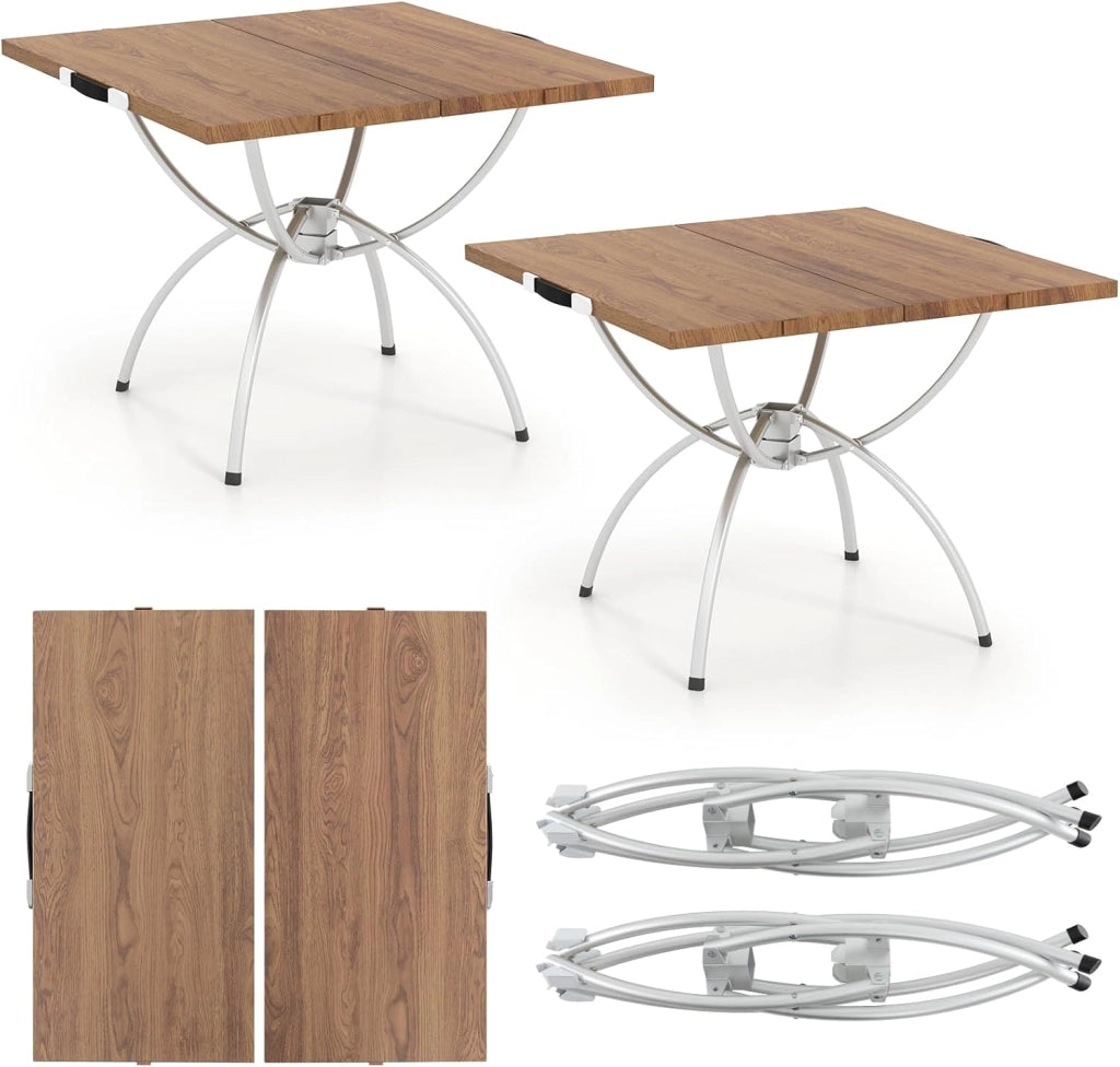 Tavolo da campeggio allungabile 2 in 1, pieghevole, con struttura in alluminio e legno, 120 x 60 cm, con borsa per il trasporto