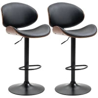 Set 2 Sgabelli da Bar con Schienale Regolabili in Altezza, Legno e Finta Pelle, 53x52x92-112 cm, Nero