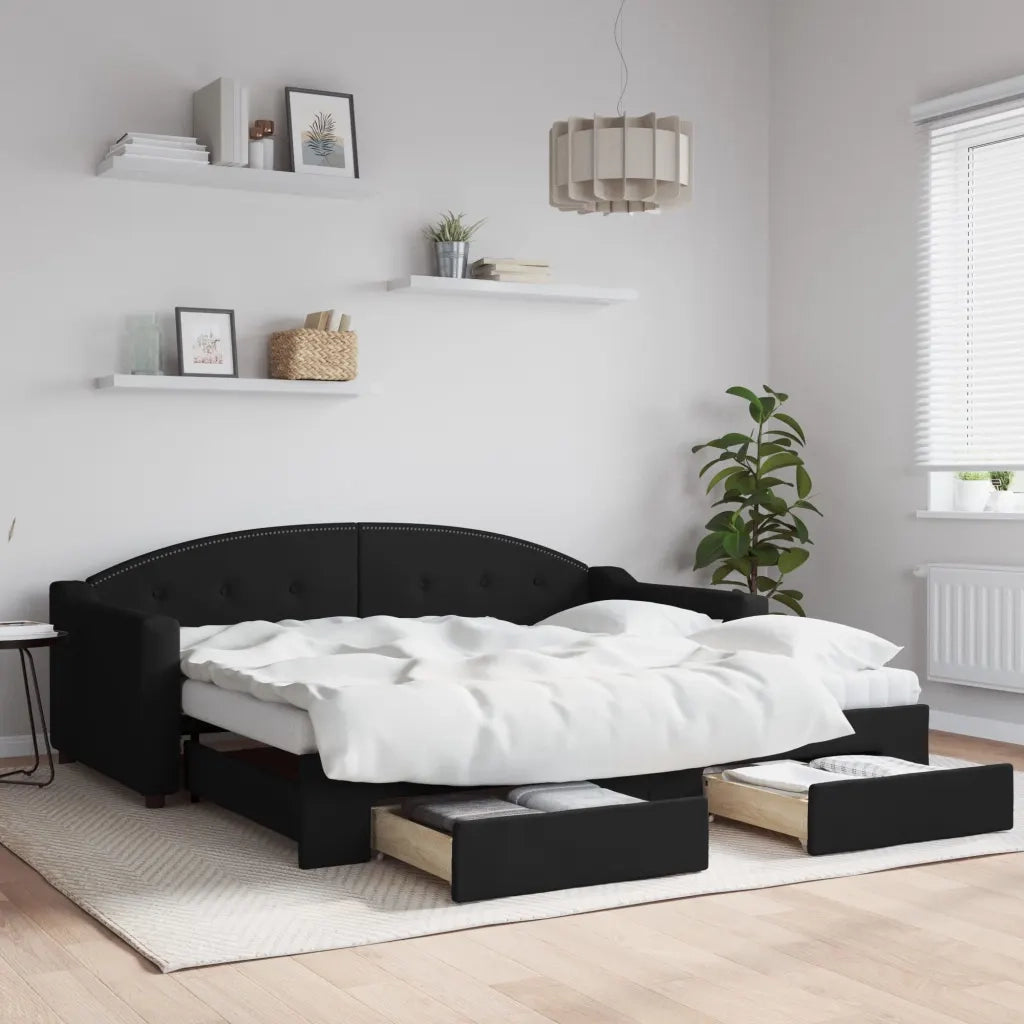 Divano Letto Estraibile con Cassetti Nero 90x190 cm in Tessuto 3197578