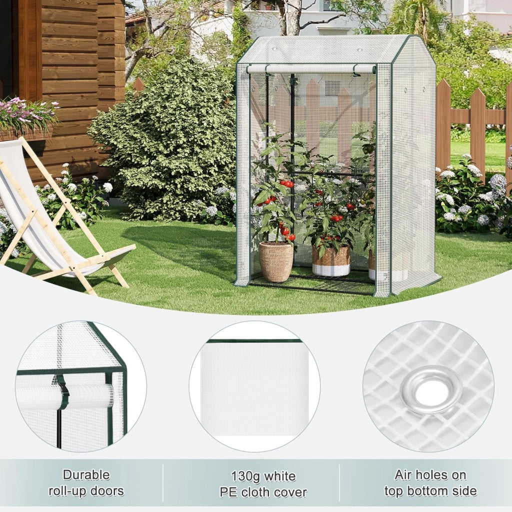 Serra da Giardino con Porte Avvolgibili, Serra da Balcone, Telo in Rete PE 140 g/m², per Piante Idrorepellente a Fori Rotondi per Piantare Pomodori Rampicanti e Altro, Bianco