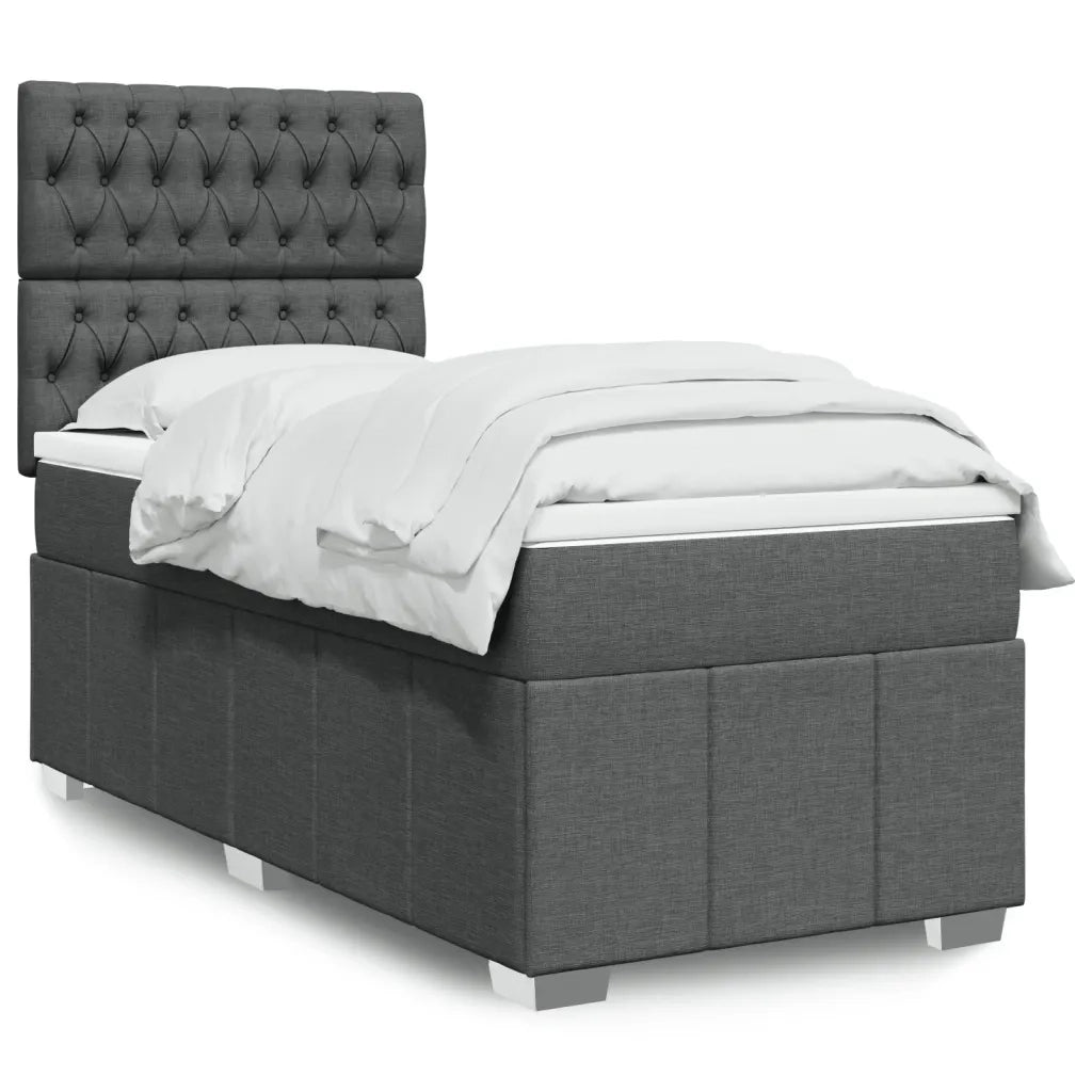 Letto singolo | Letto per adulti | Giroletto a Molle con Materasso Grigio Scuro 90x190 cm Tessuto