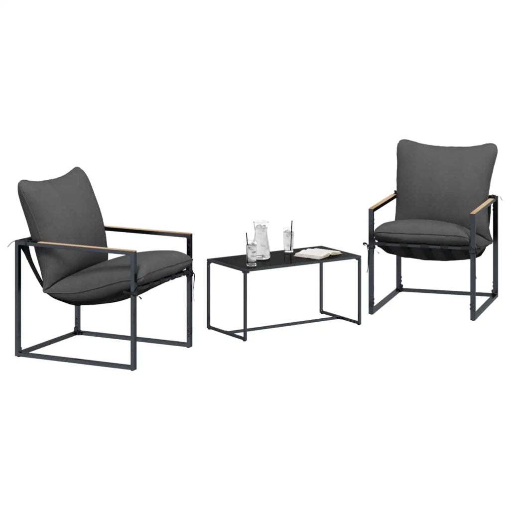 Set Divano da Giardino 3 pz | Set Salotto da Giardino Nero e antracite Acciaio