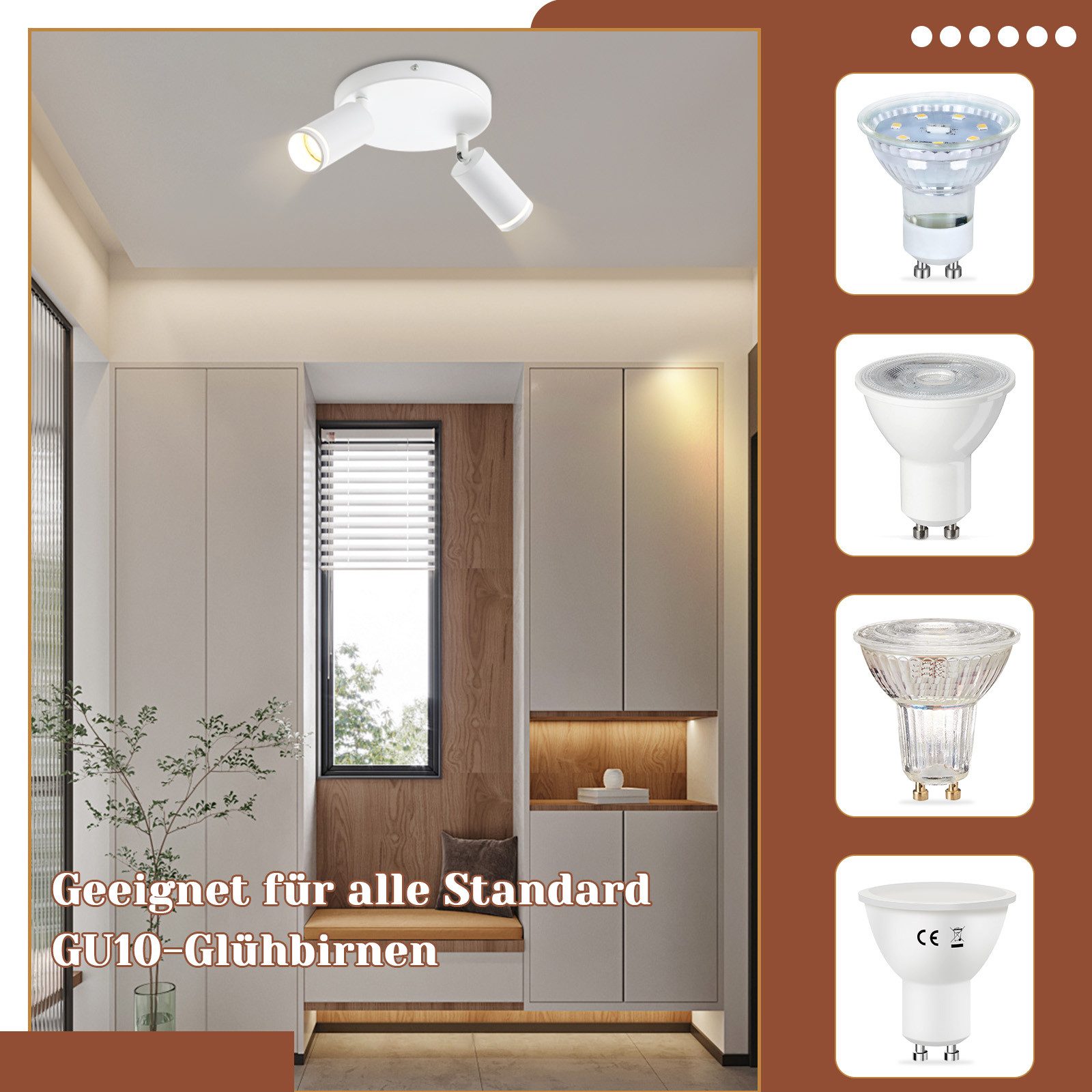 ZMH Faretto da soffitto bianchi 2 luci GU10 orientabili 355° per corridoio