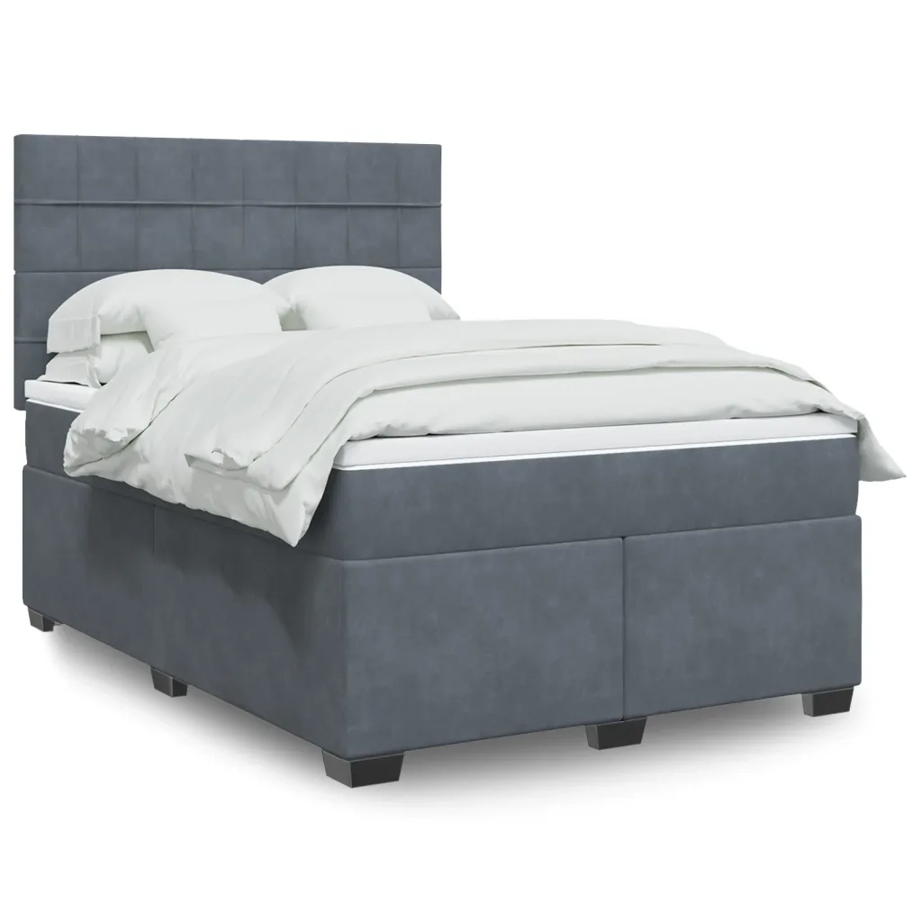 Giroletto a Molle con Materasso Grigio Scuro 140x190 cm Velluto