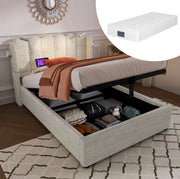 Letto singolo contenitore 90x200 cm beige con LED USB