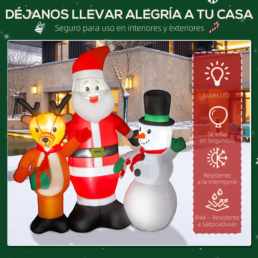 Babbo Natale Gonfiabile con Renna e Pupazzo di Neve ¨C Xylo ¨C 150 cm LED Elettrico Esterno