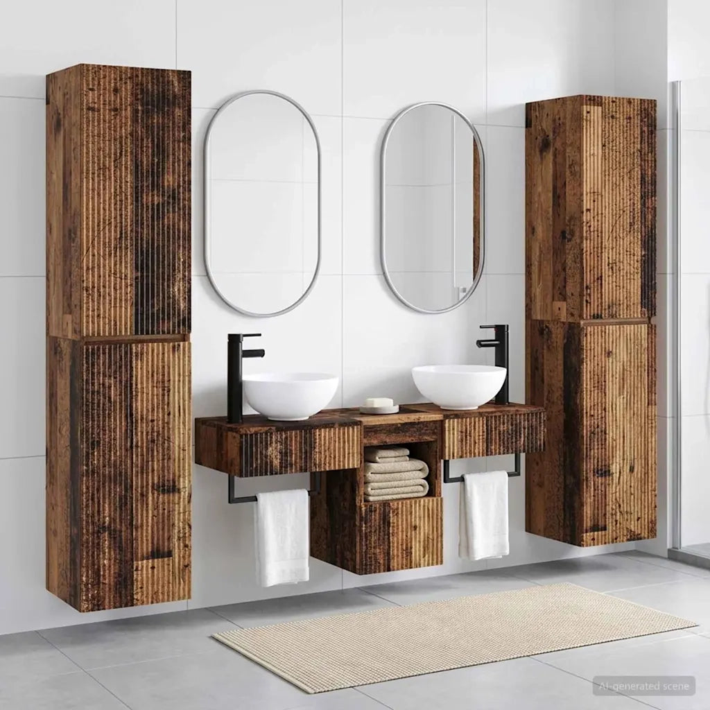 Set di mobili per il bagno 5 pz Legno antico 33 x 34,5 x 160 cm 3406011