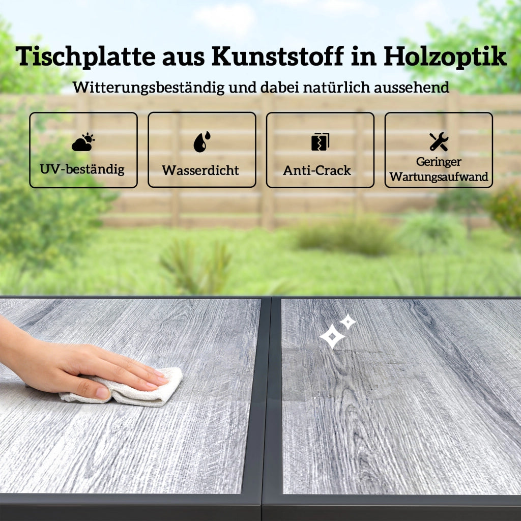 Set Giardino Sedia e Tavolo 6 Posti ¨C zephmum ¨C Legno e Acciaio Nero 150x80cm