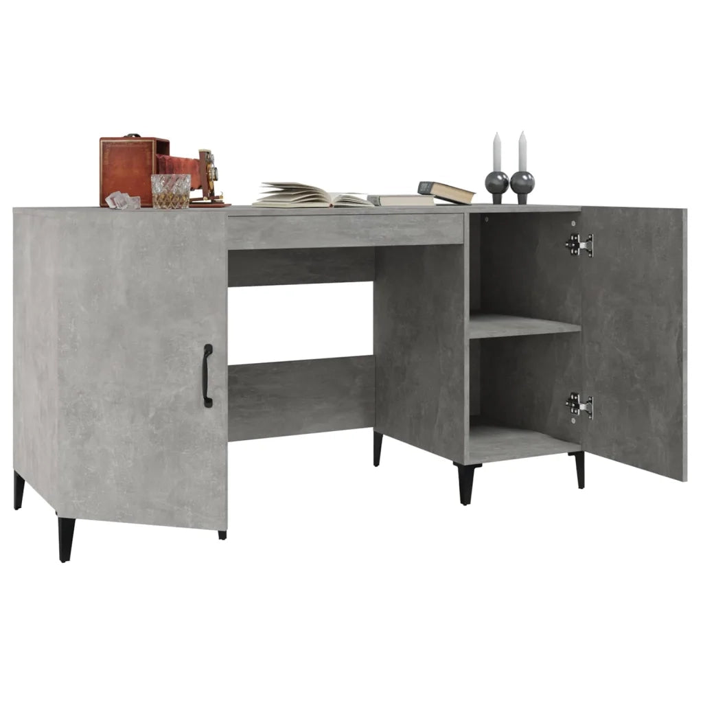 Scrivania | Tavolo da Ufficio Grigio Cemento 140x50x75 cm in Legno Multistrato
