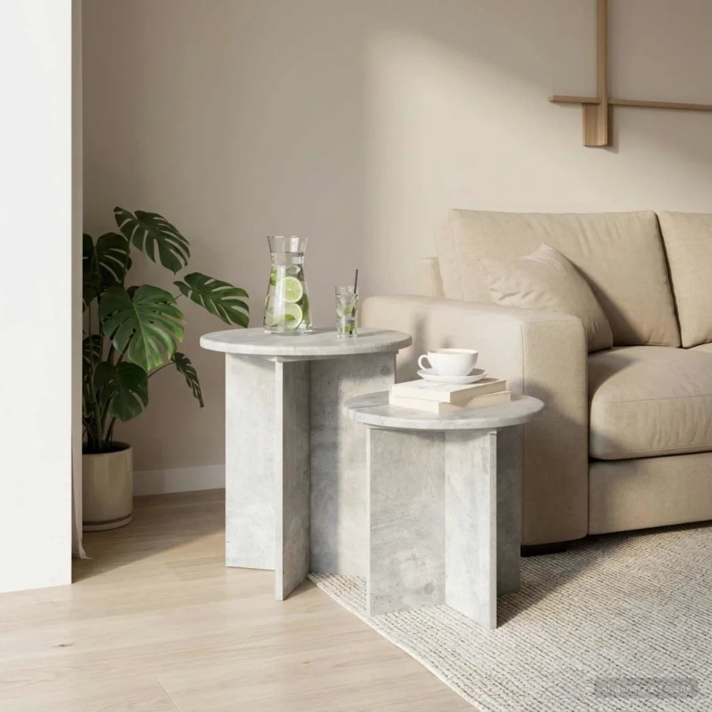 Set tavolini 2 pcs Grigio Cemento Legno ingegnerizzato 8001013