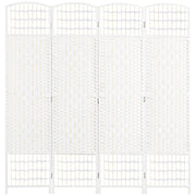 Paravento a 4 Ante Pieghevole 160x170 cm Autoportante e Intrecciato per Interni Bianco