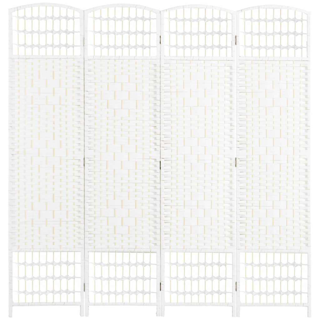 Paravento a 4 Ante Pieghevole 160x170 cm Autoportante e Intrecciato per Interni Bianco