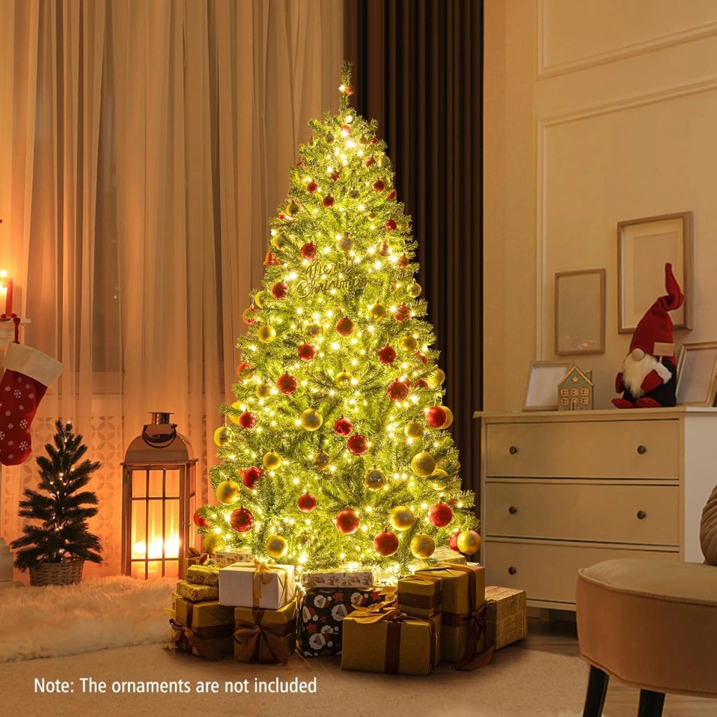 Albero di Natale Artificiale 180 cm, Albero di Natale Pre-illuminato con 700 Luci LED, 680 Rami, Telecomando, Timer e Guanti, Modalità e Luminosità Regolabili