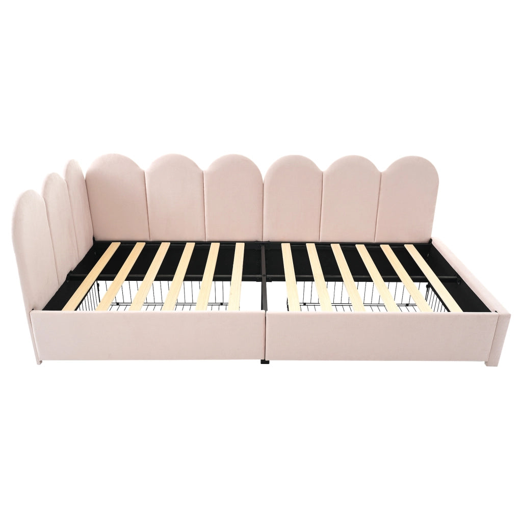 Letto singolo 90x200 cm con 2 cassetti; velluto rosa