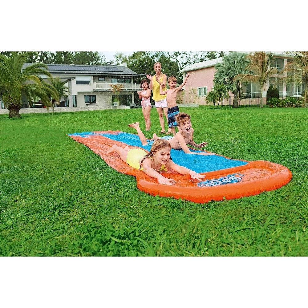 Trade Shop - Scivolo Doppio Acquascivolo Giochi Giardino Gonfiabili Con Spruzzi 488 Cm 52328 -