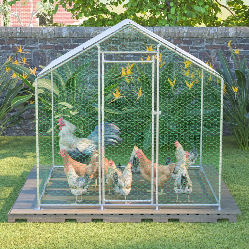 Pollaio in Metallo 2×2×2 m; Recinto per Galline da Esterno con Telo Impermeabile UV; Porta con Serratura e Rete Protettiva