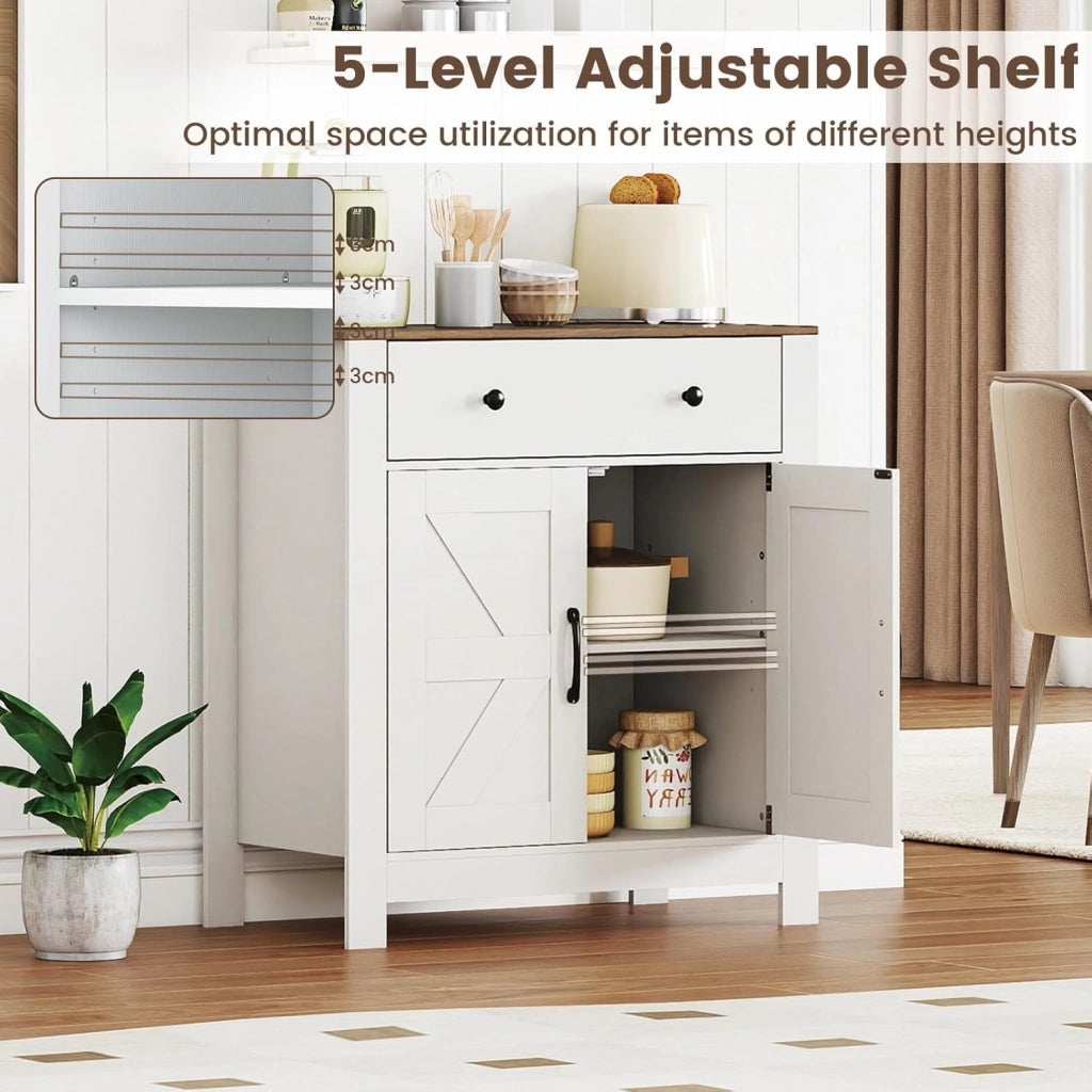 Credenza Cucina con Ripiano Regolabile, Mobile Buffet con 2 Ante e Cassetto, Mobiletto Multiuso per Sala da Pranzo, Soggiorno, Ingresso, Corridoio, 76 x 40 x 85 cm (L x P x A), Bianco