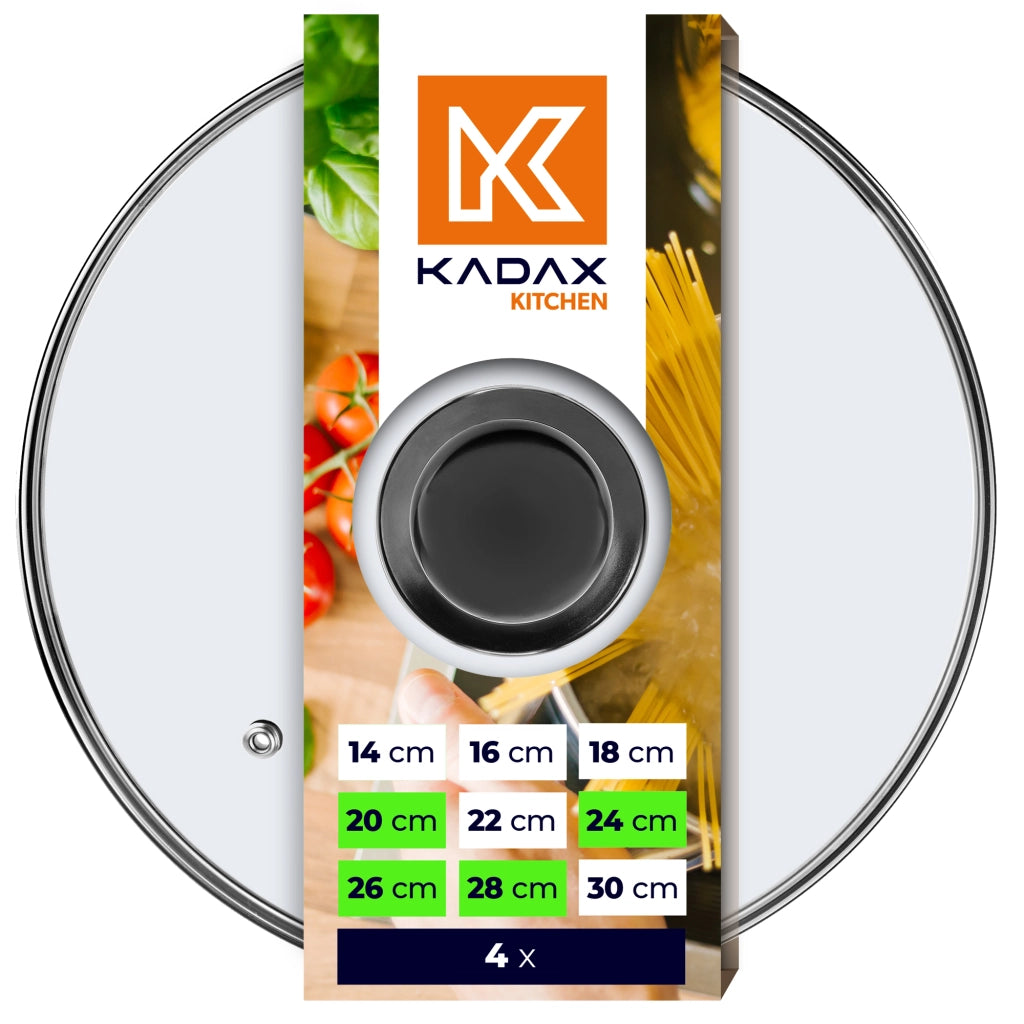 Set di coperchi in vetro KADAX resistenti al calore per pentole e padelle da 20/24/26/28 cm.