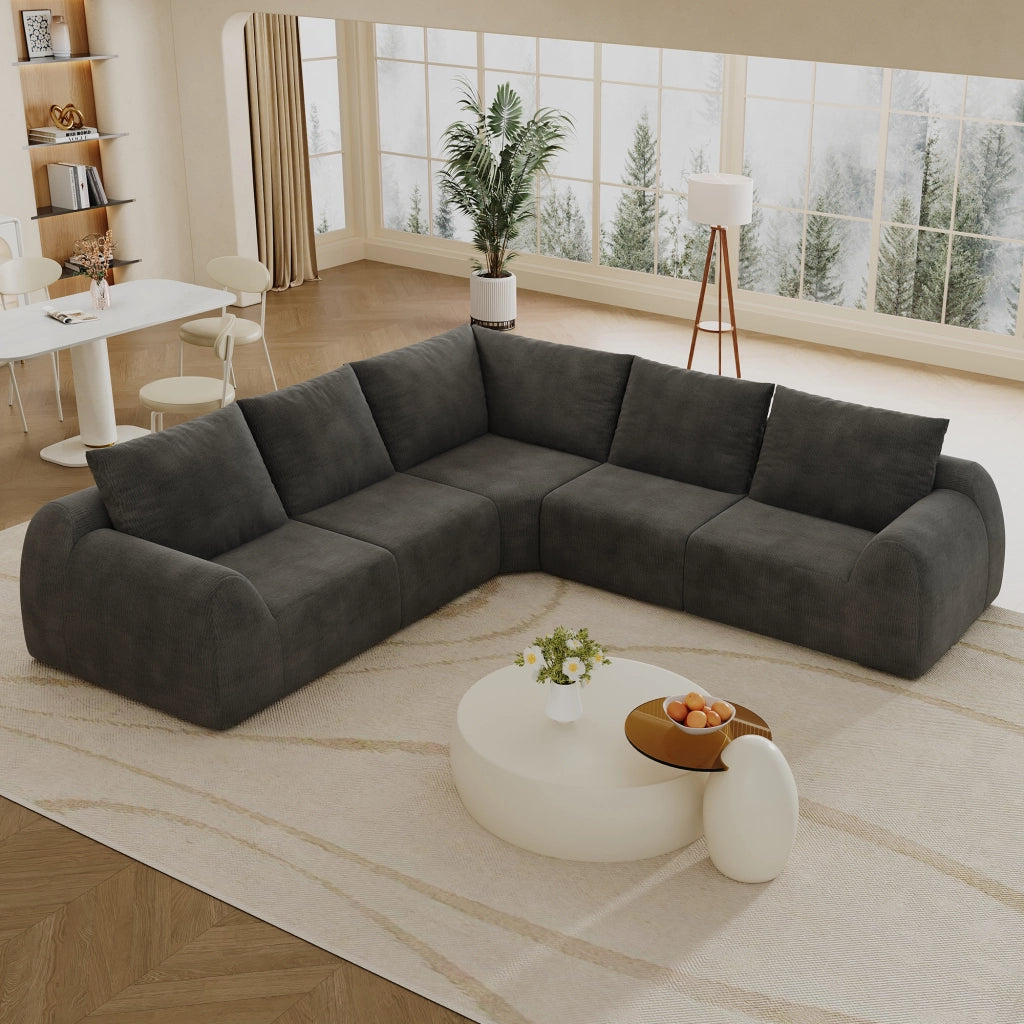 Divano in schiuma compressa senza montaggio con seduta morbida e soffice in chenille grigio scuro 267 × 267 × 85 cm