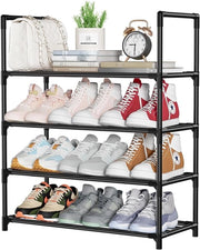 Scaffale per Scarpe in Metallo a 4 Livelli con 4 Nivele per 12 Paire in Nero per Spazio Ridotto per Hall, Esterno, Camera da Stoccaggio 60 x 25,5 x 72 cm