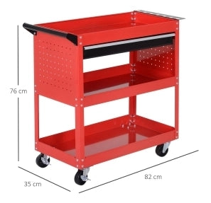 Carrello portautensili in acciaio rosso a 3 ripiani con ruote