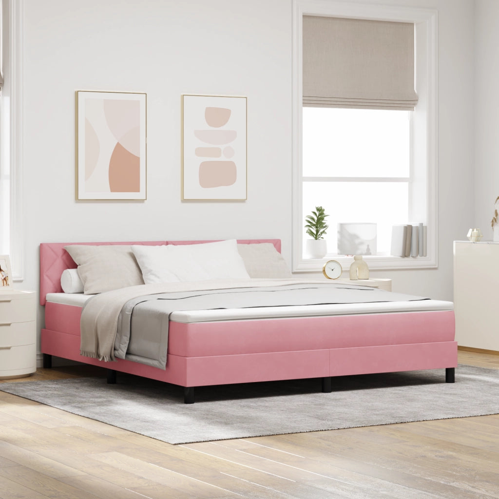 Letto con Rete e Materasso Rosa Super King in Velluto