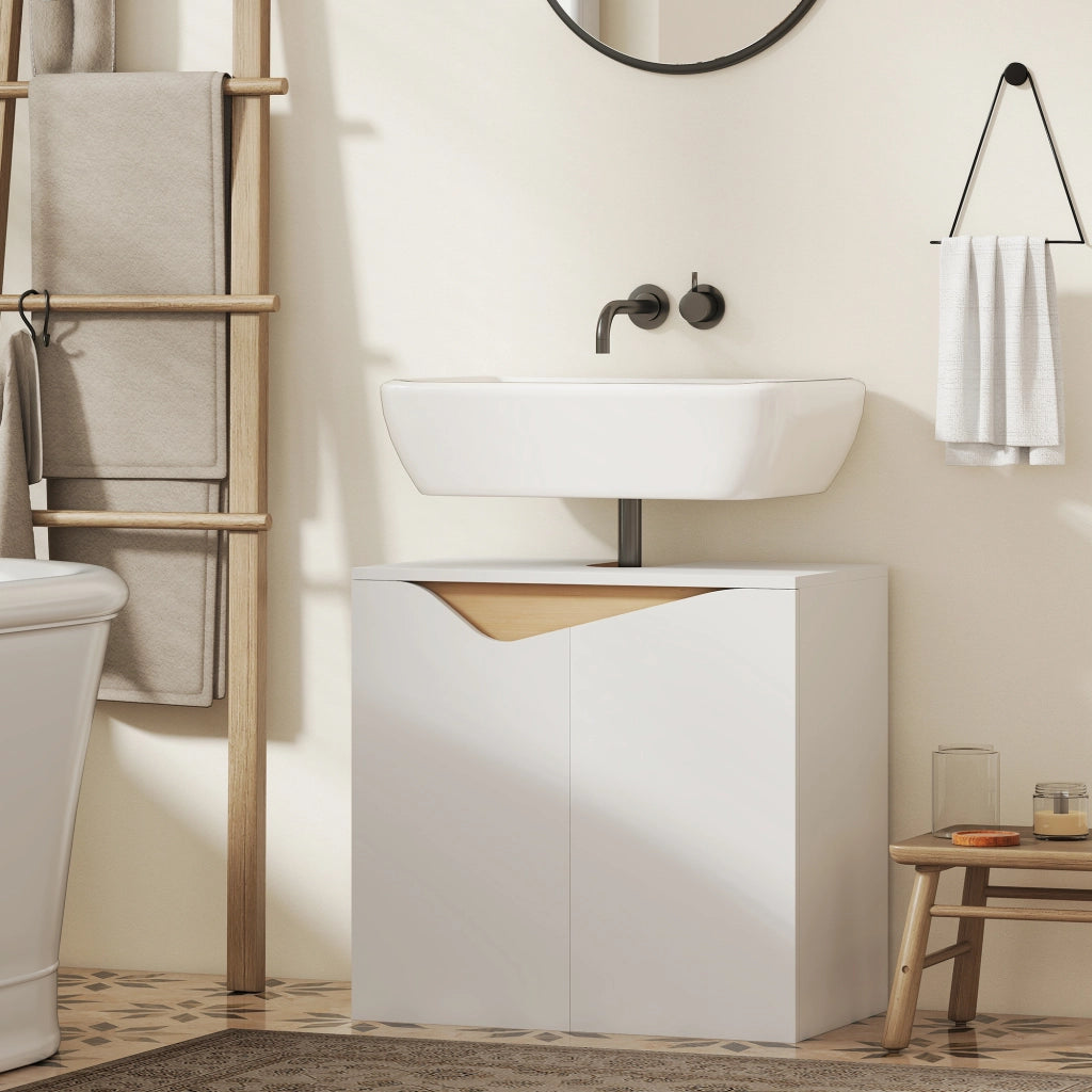 Mobile Sottolavabo 60x35x57,9 cm con 2 Ante Ammortizzate per Lavabo Senza Piedistallo in MDF Bianco