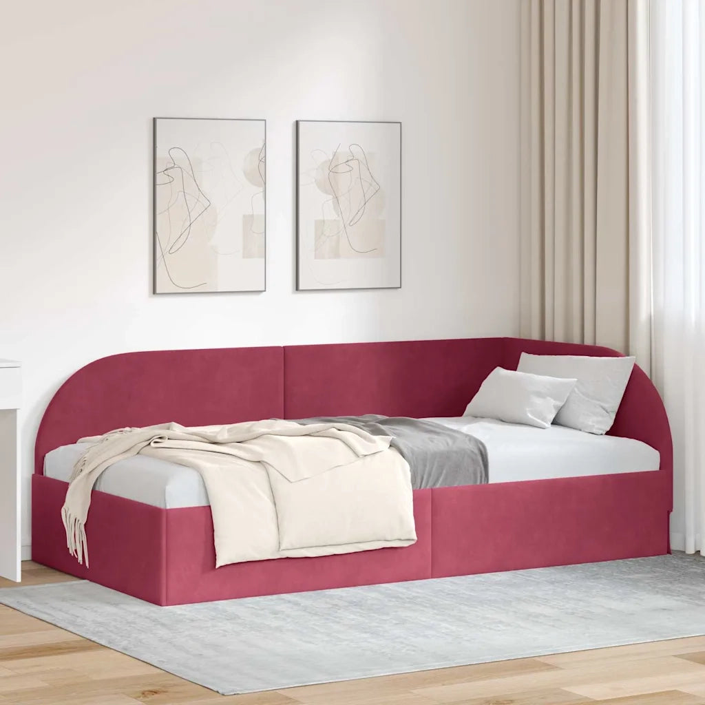 Cornice del letto ad angolo Rosso Vino 90 cm x 190 cm Velluto