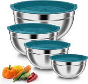 Set di 4 contenitori con coperchio ermetico per cucinare e cuocere - Contenitori sovrapposti in acciaio inossidabile - Scelta salutare - Blu 4,5 l / 3 l / 1,5 l / 1,2 l