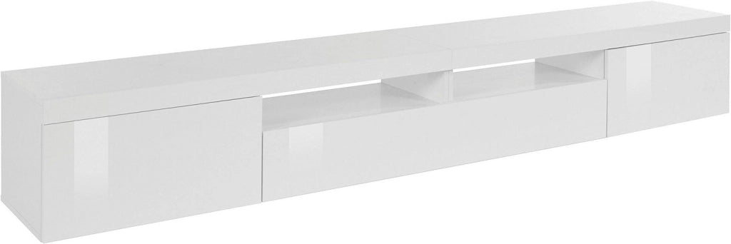 Mobile Tv 3 Ante e Ripiano a Giorno 240x40x35 cm Essential 2A 1R Bianco Lucido