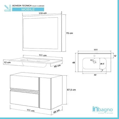 Mobile Sospeso Bagno Effetto Pietra Beige da 110 cm