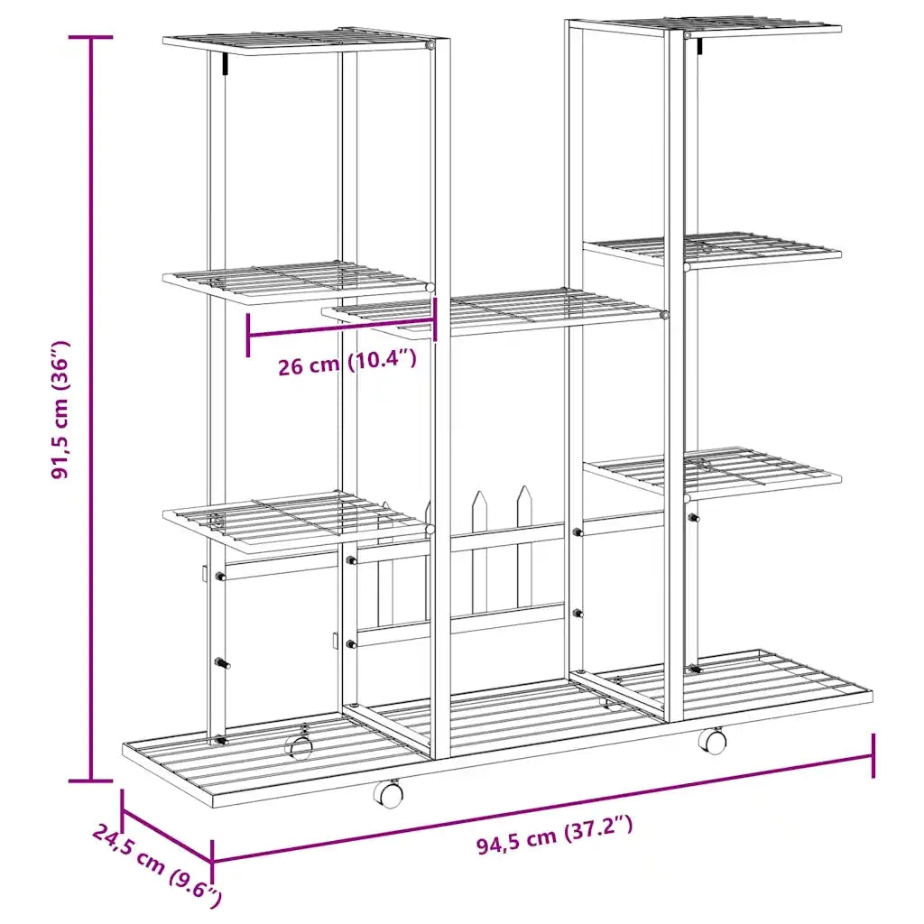 Portafiori con Ruote 94,5x24,5x91,5 cm Ferro Nero 343121
