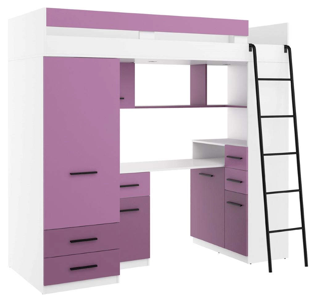BIM Furniture letto soppalco con scrivania SMYK P cm 110x204x188h Bianco Lavanda