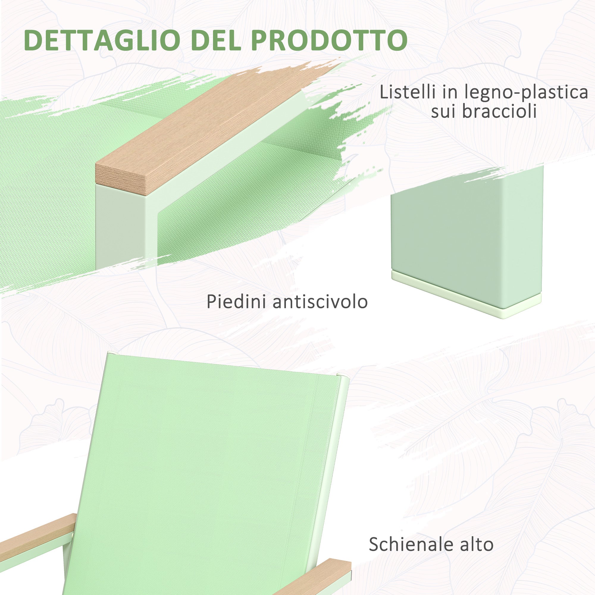 Set Tavolo e 4 Sedie con Braccioli da Giardino in Tessuto a Rete e Acciaio Verde