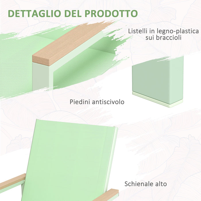 Set Tavolo e 4 Sedie con Braccioli da Giardino in Tessuto a Rete e Acciaio Verde